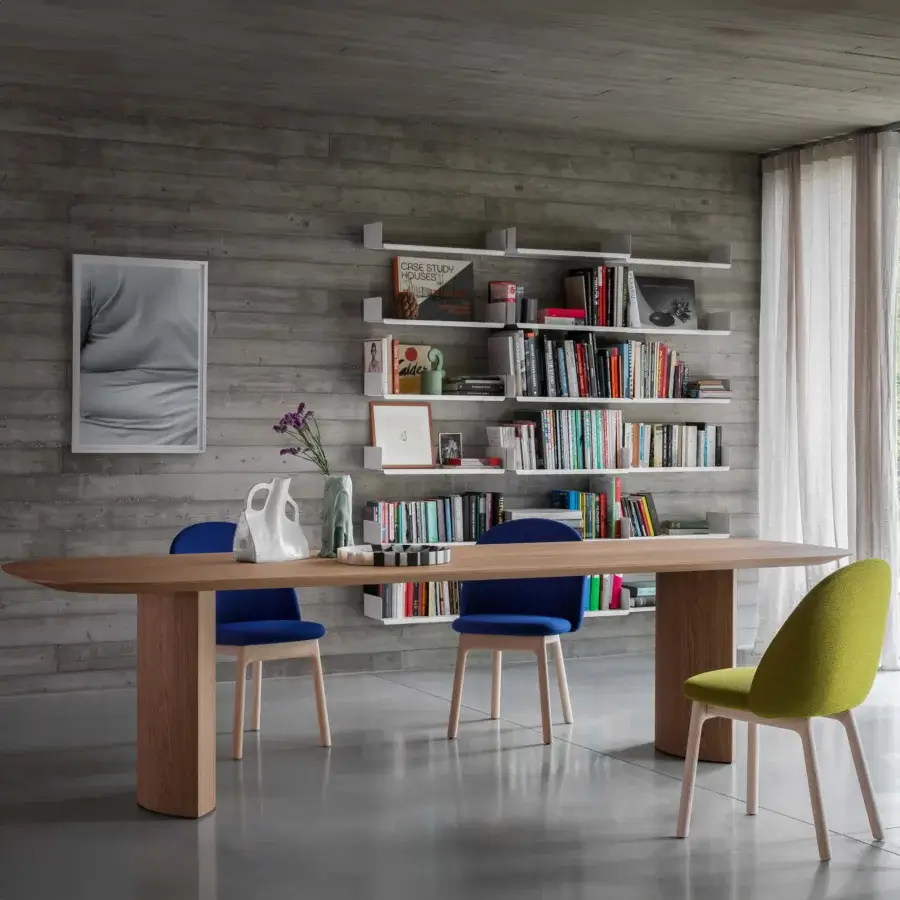 Elegant Miniforms Iola Wood chair upholstered in chartreuse textile with slender matte-finish wooden legs