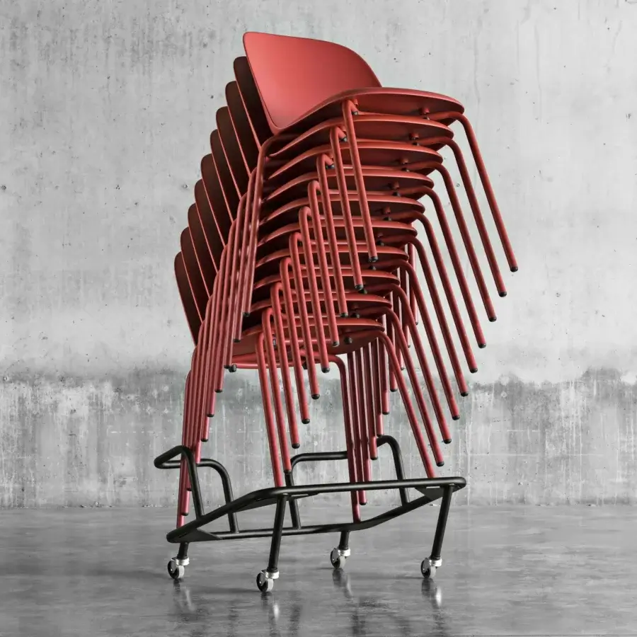 Elegant Miniforms Mariolina Basic chair in vibrant red polypropylene with a black metal frame and matte finish