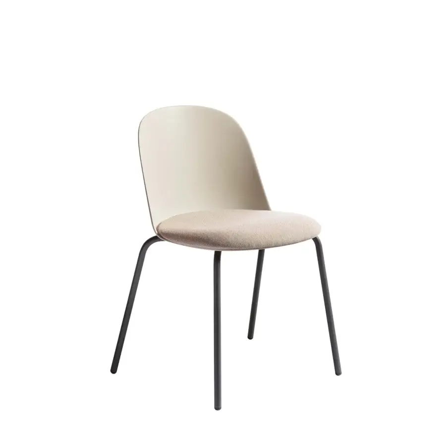Superior Miniforms Mariolina Basic chair with light beige polypropylene and textile upholstery, built with matte metal legs