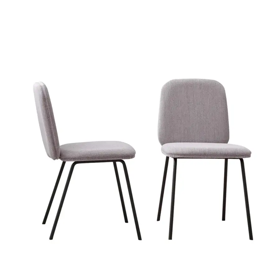 Distinguished Miniforms Leda chair with light gray textile upholstery and dark matte metal frame
