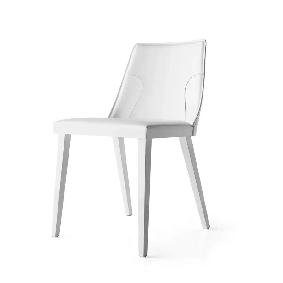 Distinguished Bross Ned chair crafted in Italy with premium leather and high-end wood legs with white matte finish