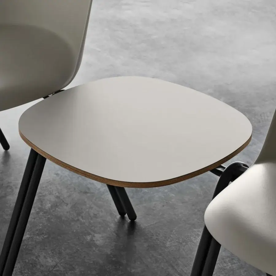 Elegant Miniforms Mariolina Edu chair with light gray polypropylene seat and sleek black metal legs