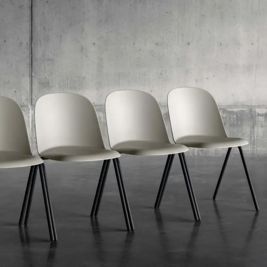 Exceptional Miniforms Mariolina Edu chair with light beige polypropylene seat and matte black metal legs