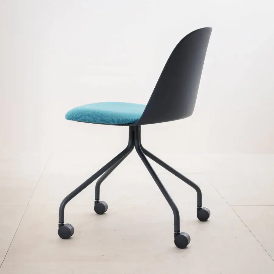 Distinguished Miniforms Mariolina office chair with light blue textile seat and dark matte polypropylene backrest