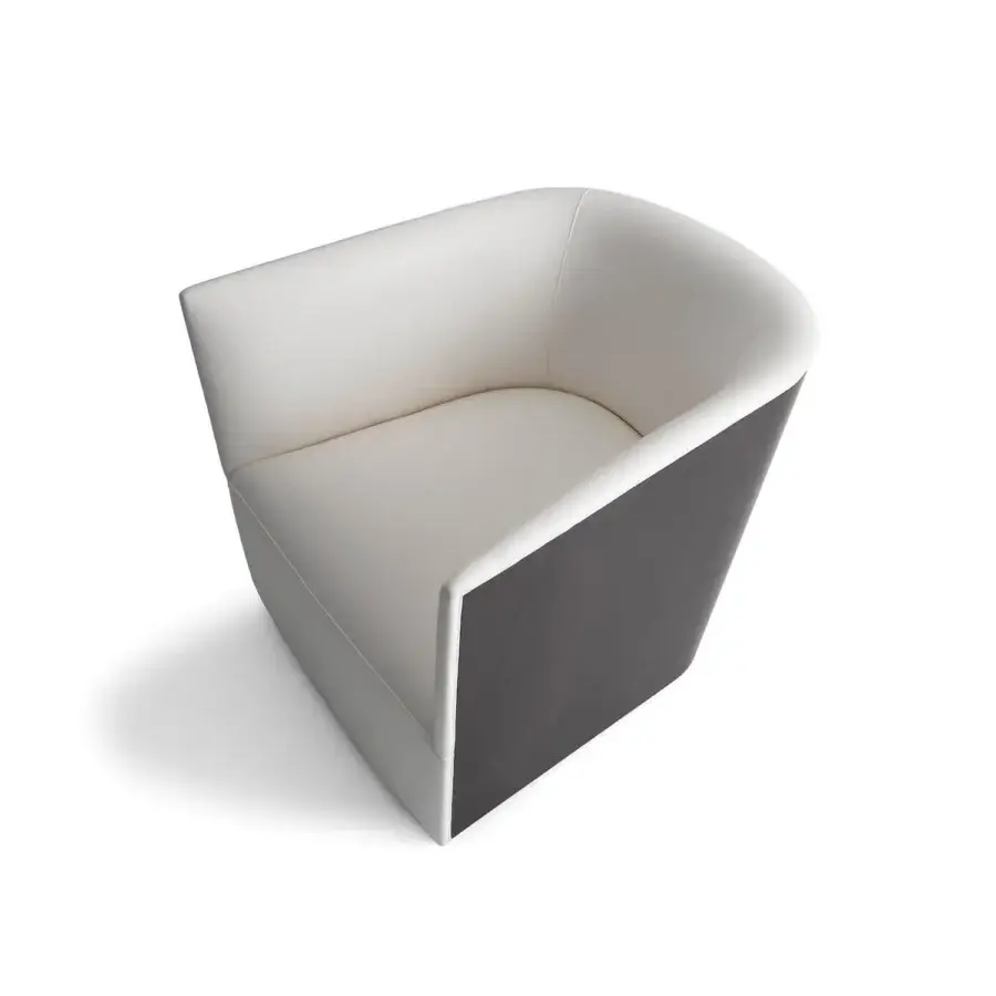 Superior Bross Nest lounge chair with white premium fabric and dark smooth wood finish crafted in Italy