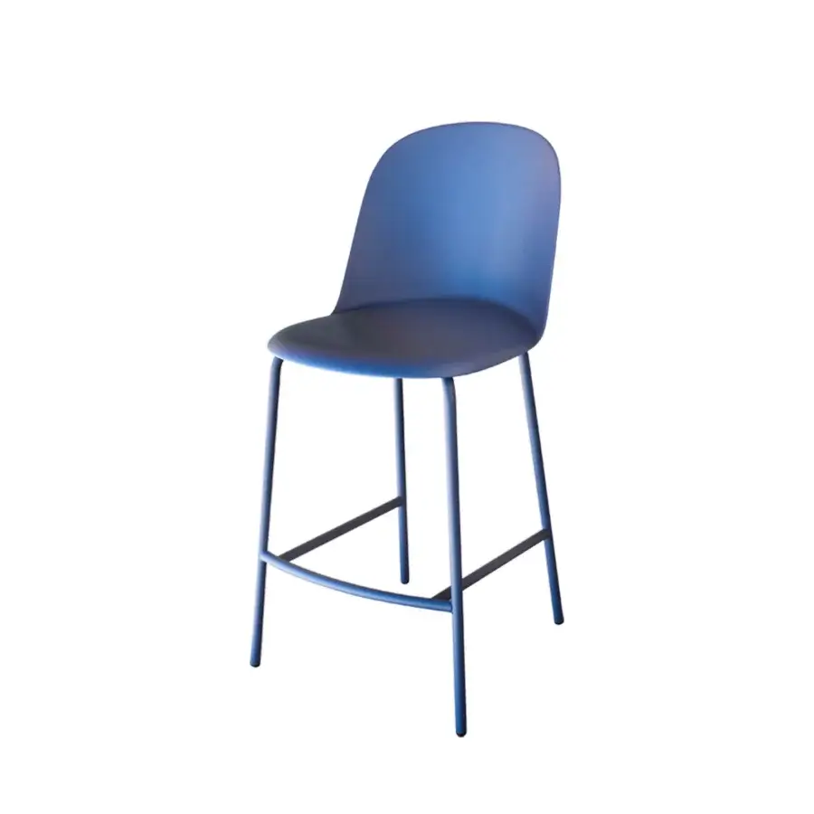Superior Miniforms Mariolina stool in muted blue polypropylene with a matte finish and rounded angular silhouette