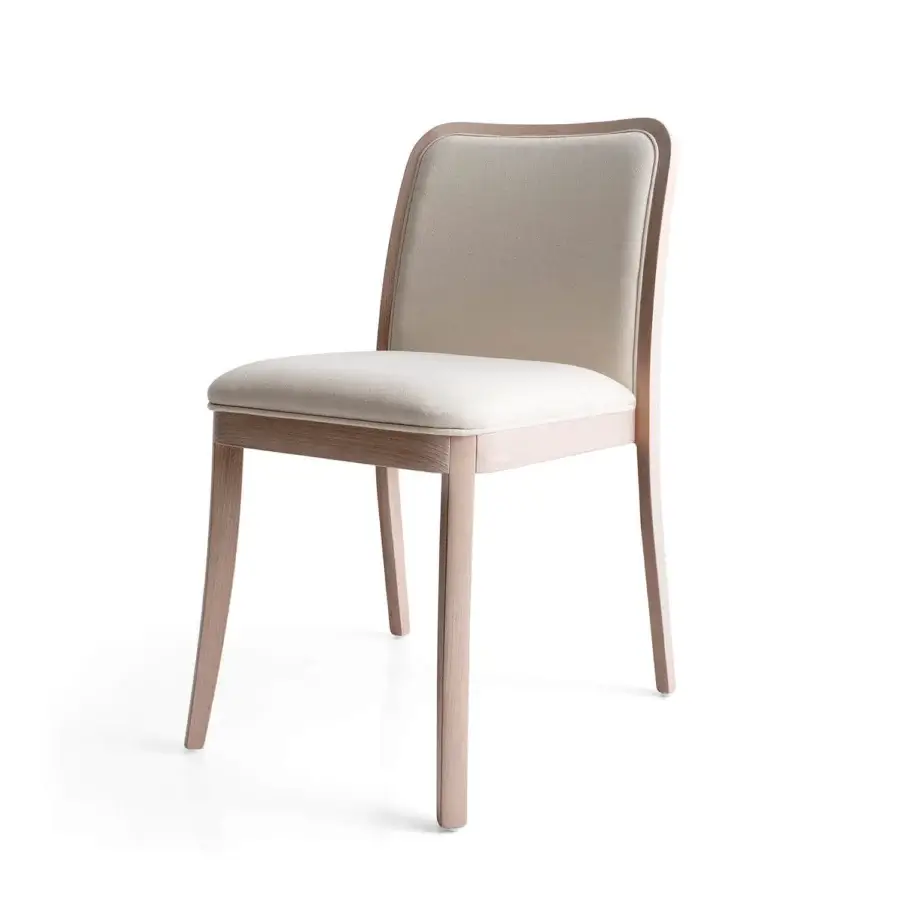 Exceptional Bross Palace chair with light neutral premium fabric upholstery and matte wood frame crafted in Italy