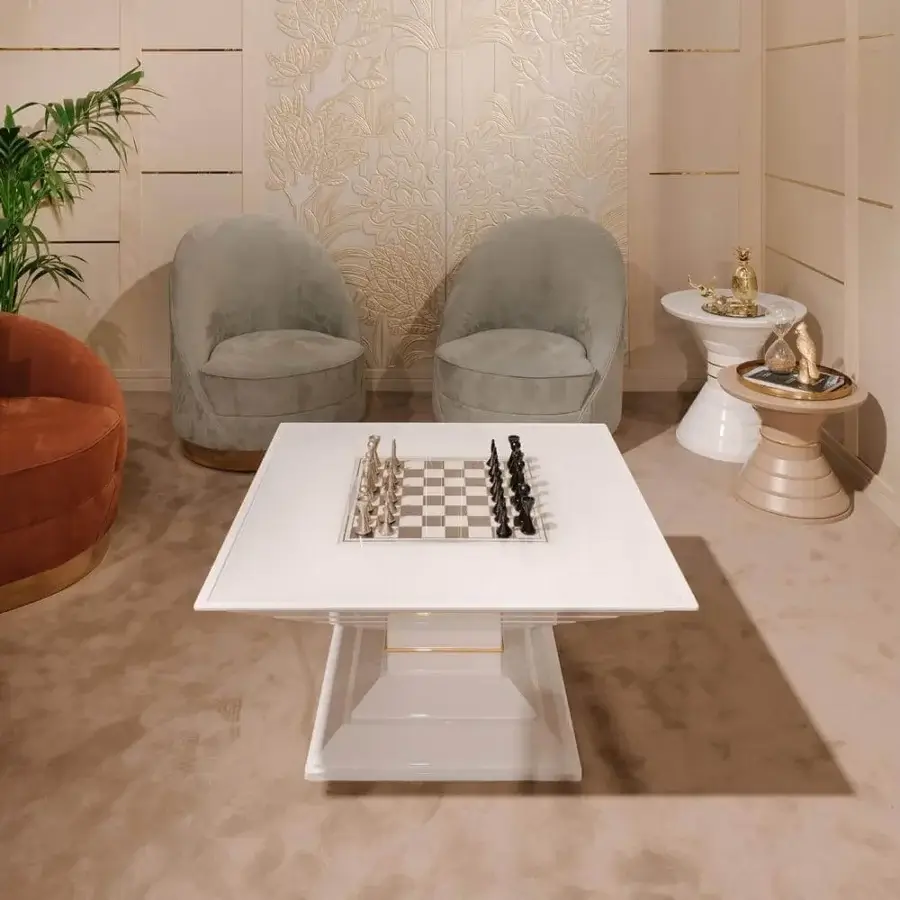 Distinguished Vismara Scaccomatto chess table with lacquered tempered glass, inlaid ebony, erable wood and mother-of-pearl, plus steel detailing