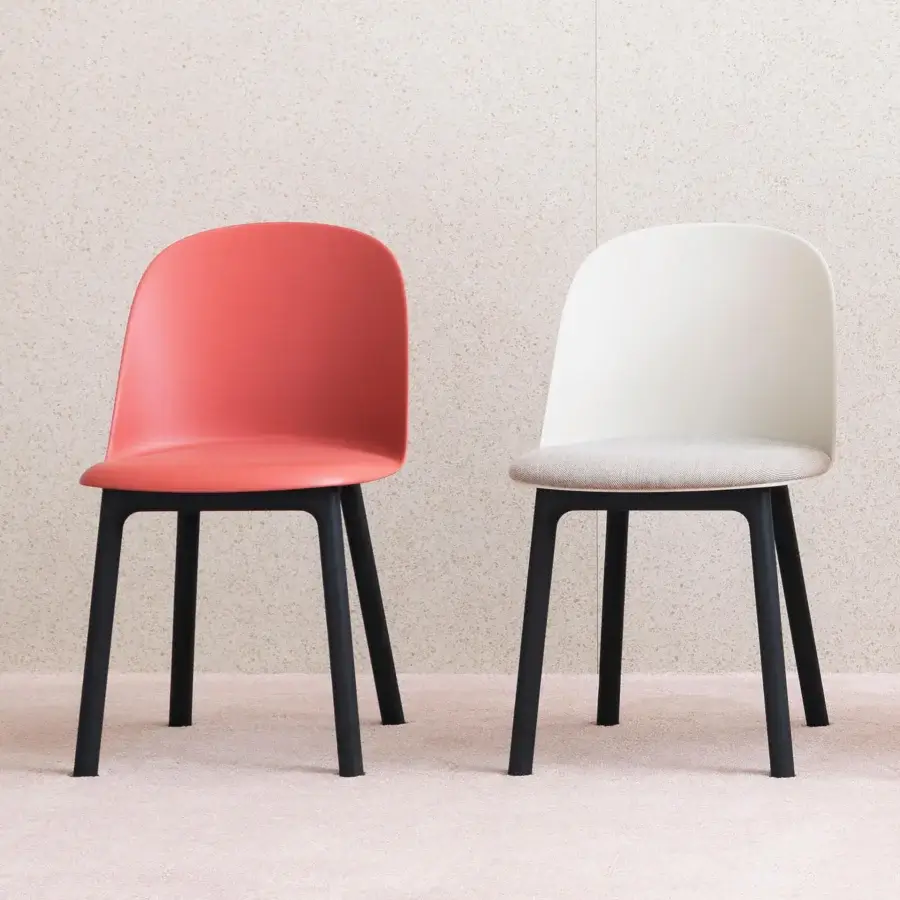 Elegant Miniforms Mariolina Wood chair in white and light beige textile with slender black legs crafted in Italy