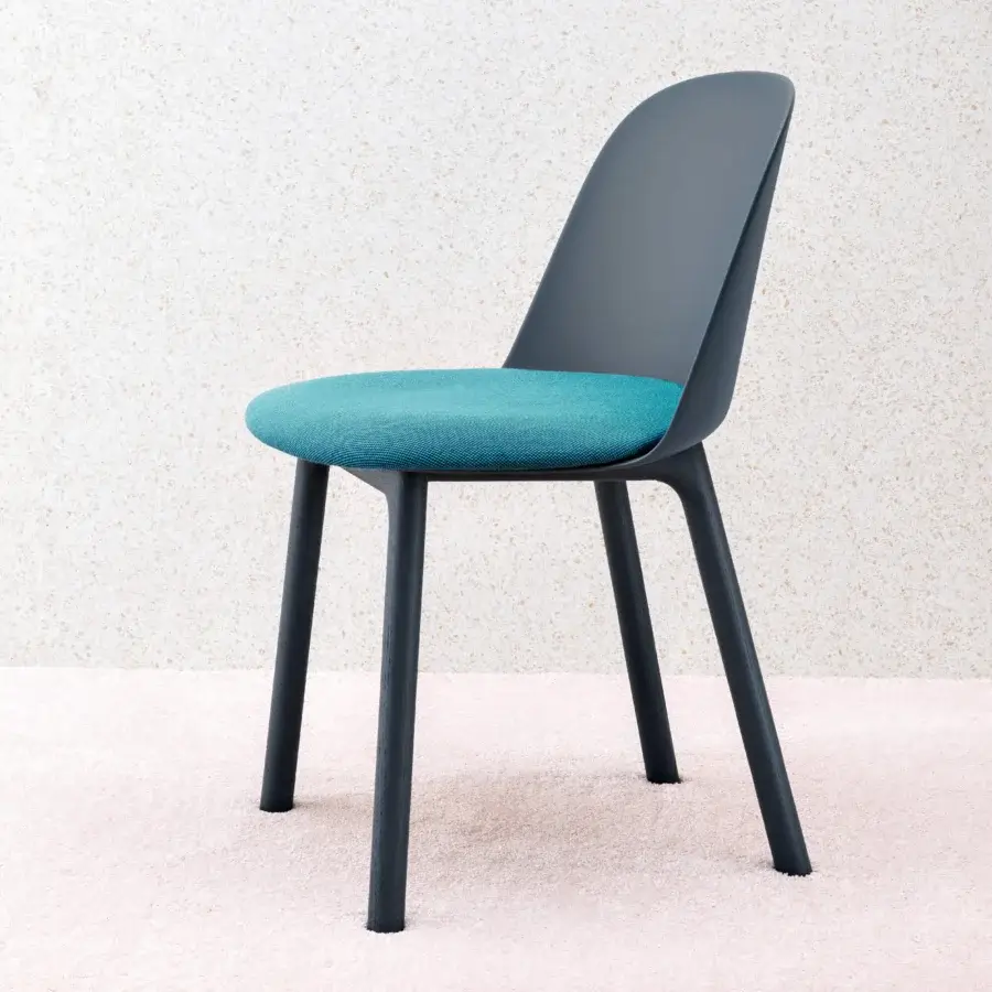 Distinguished Miniforms Mariolina Wood chair with dark gray wood frame and teal cushioned seat in matte finish