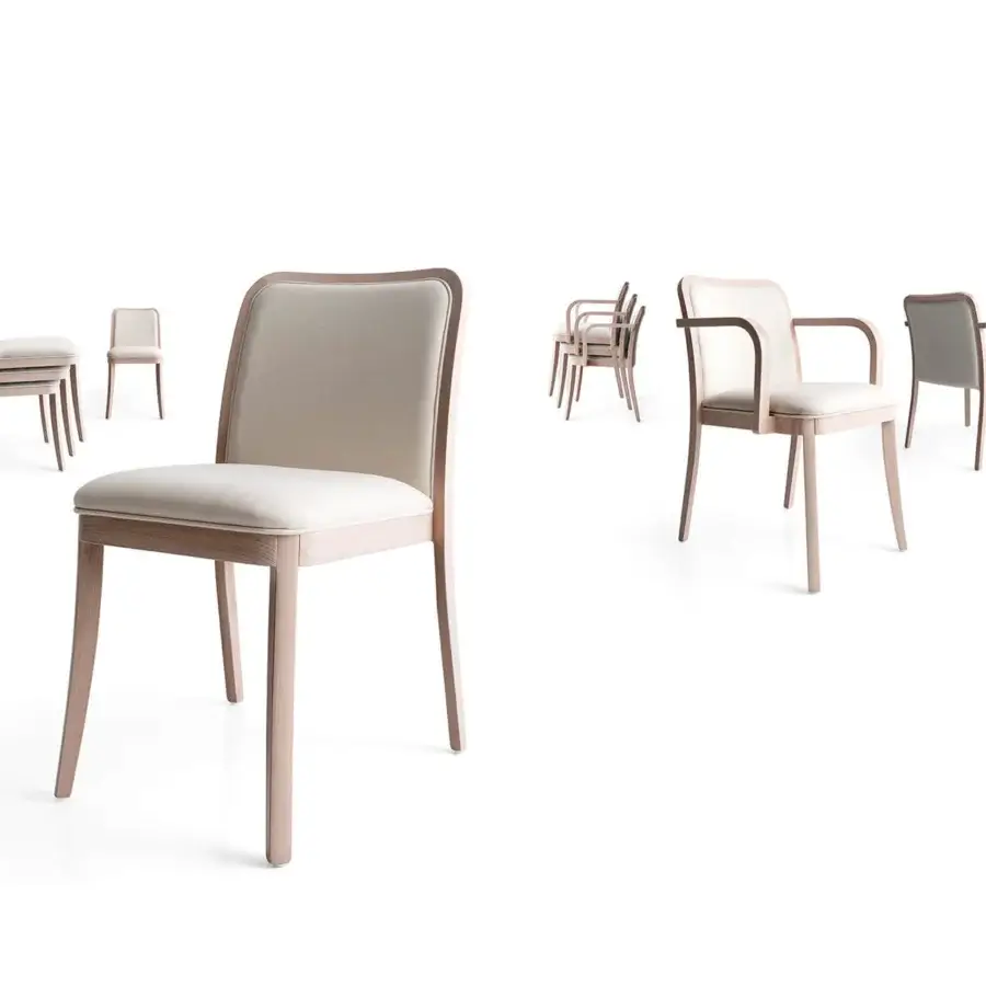 Distinguished Bross Palace armchair with light beige premium fabric and a high-end wood structure crafted in Italy