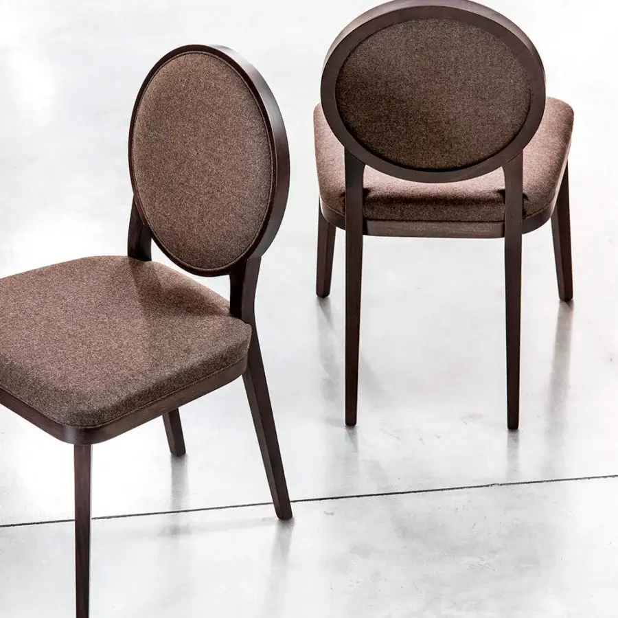 Distinguished Bross Plaza chair crafted in Italy with a high-end wood structure and premium brown textile upholstery