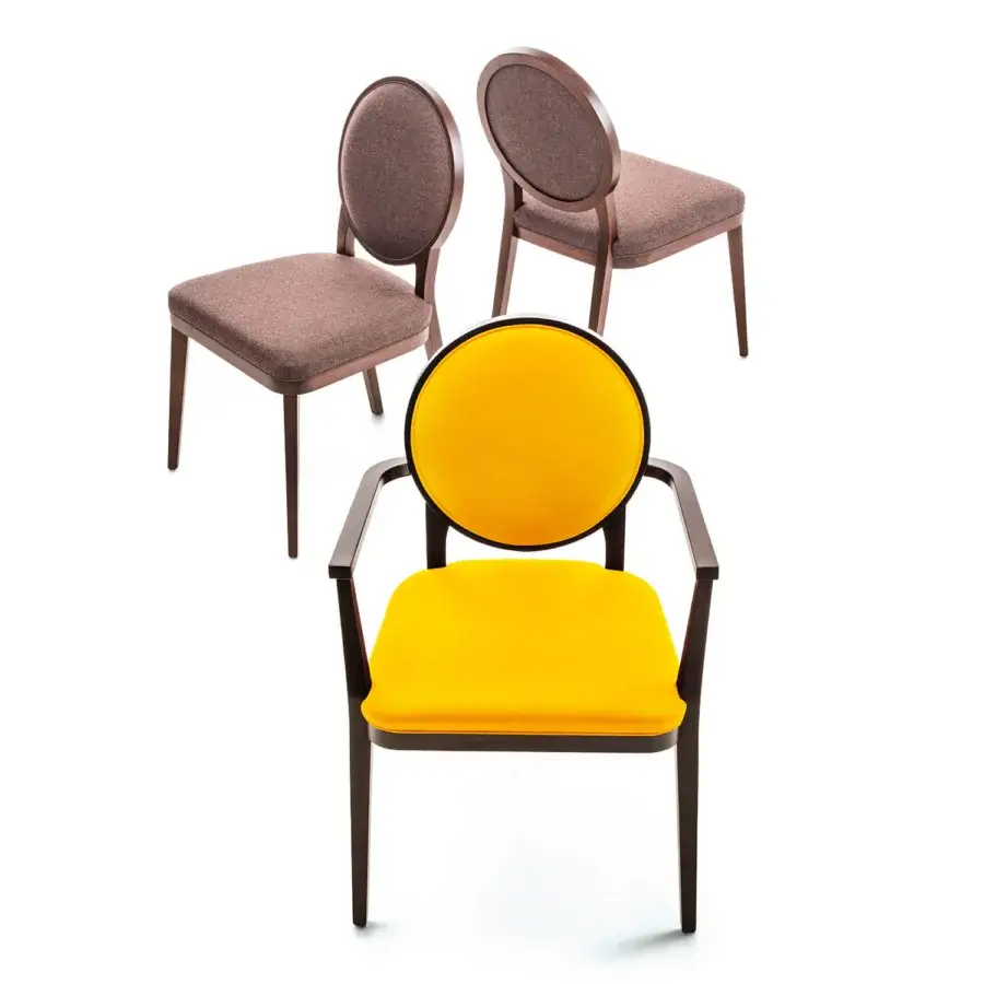 Lavish Bross Plaza chair crafted in Italy with a high-end wood structure and bright yellow premium fabric upholstery
