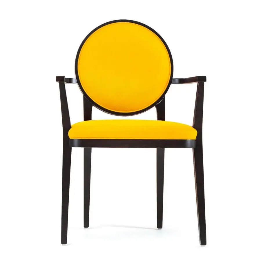 Distinguished Bross Plaza armchair crafted in Italy with vibrant yellow fabric upholstery and a wood structure