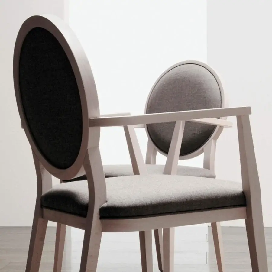 Distinctive Bross Plaza armchair with light wood structure and premium gray fabric upholstery