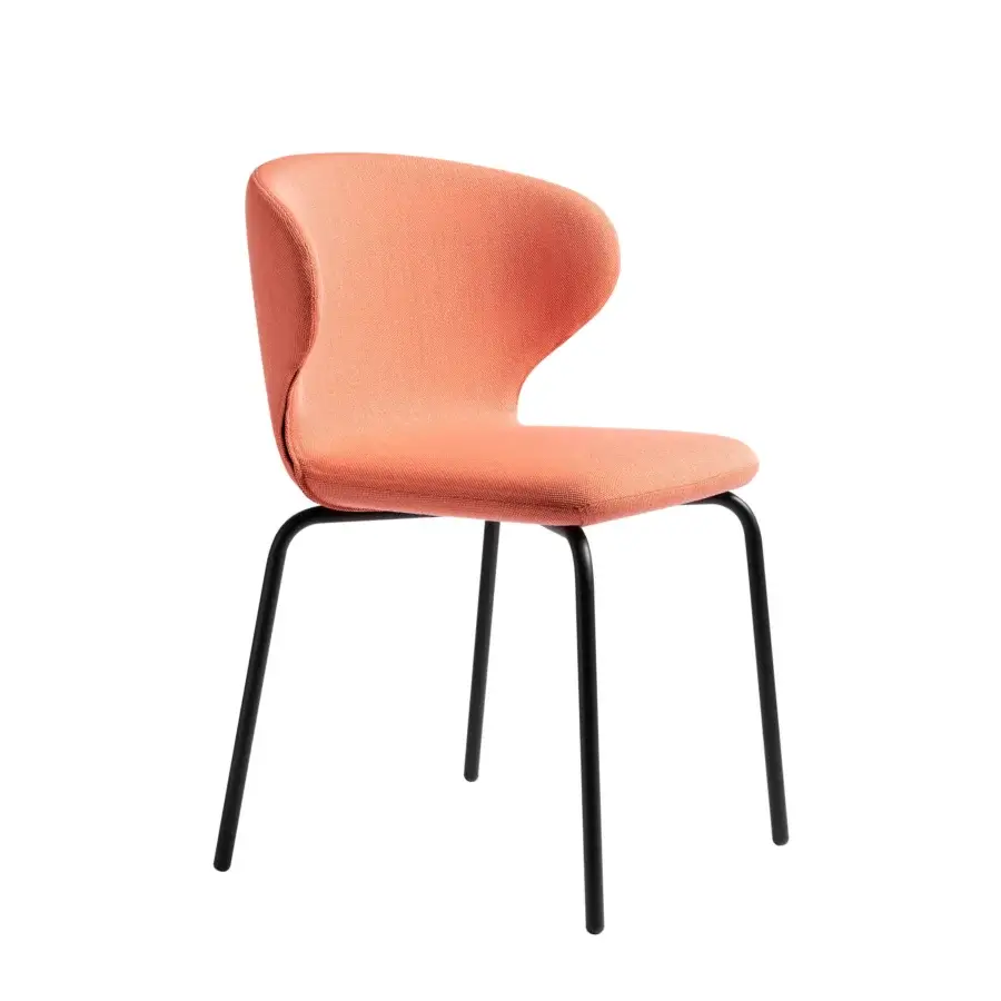 Distinguished Miniforms Mula Basic chair crafted in Italy with salmon textile upholstery and sleek dark metal legs
