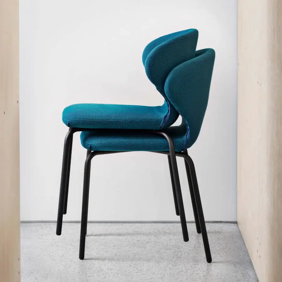 Captivating Miniforms Mula Basic chair upholstered in textured teal with matte black metal legs
