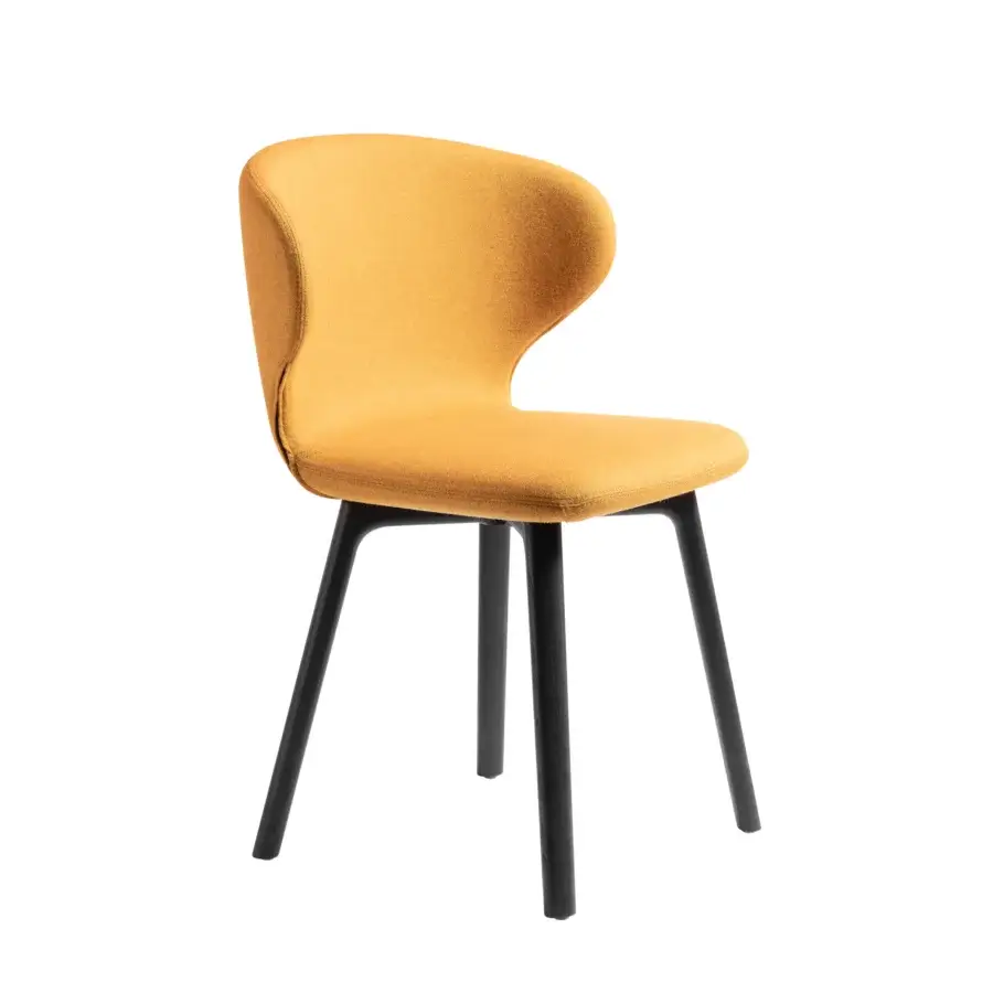 Exceptional Miniforms Mula chair crafted in Italy with muted yellow textile and dark-toned wooden legs