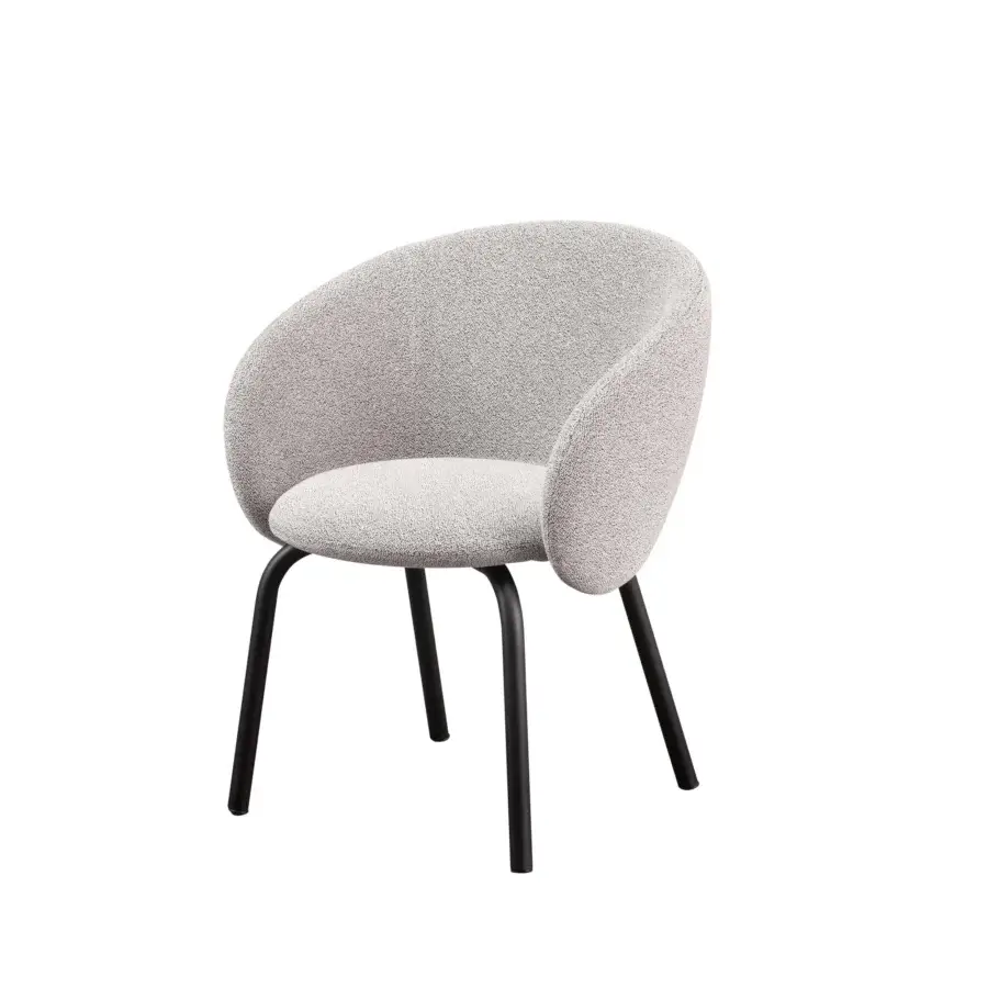 Captivating Miniforms Nebula Tube chair upholstered in light gray textured fabric with sleek matte black metal legs