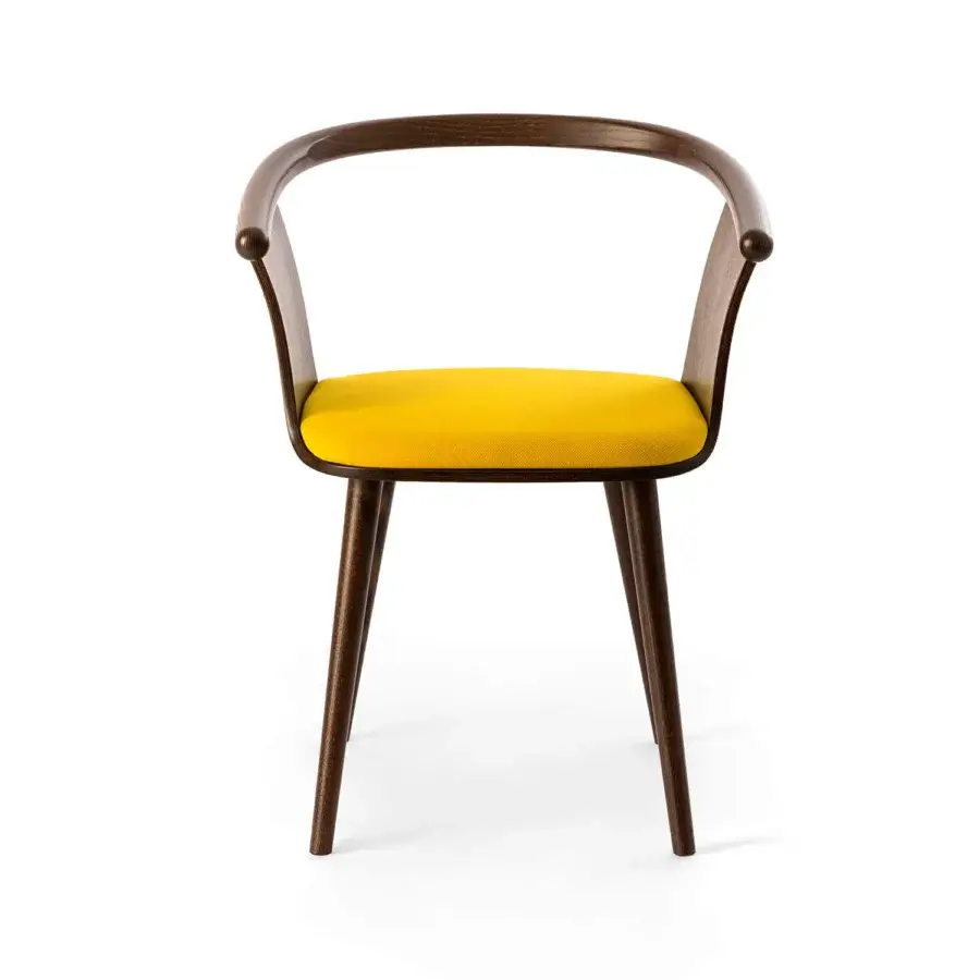 Distinguished Bross Yuumi armchair crafted with medium-dark brown ashwood and a bright yellow premium fabric seat