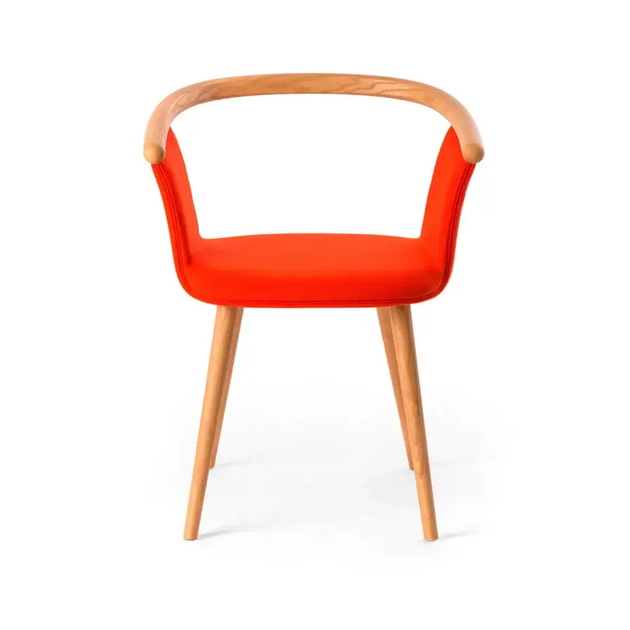 Distinguished Bross Yuumi armchair with vivid orange premium fabric and light-toned ashwood legs crafted for a contemporary aesthetic