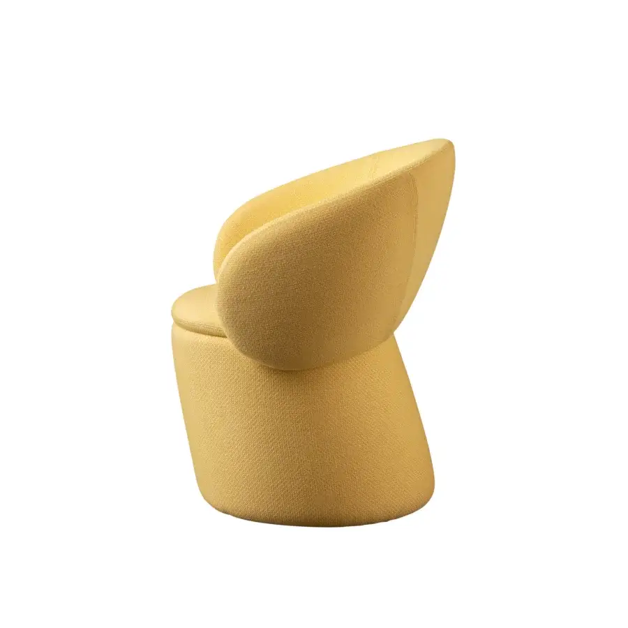Exclusive Miniforms Nebula Monaca chair with enveloping form upholstered in muted yellow recyclable polyurethane with matte finish
