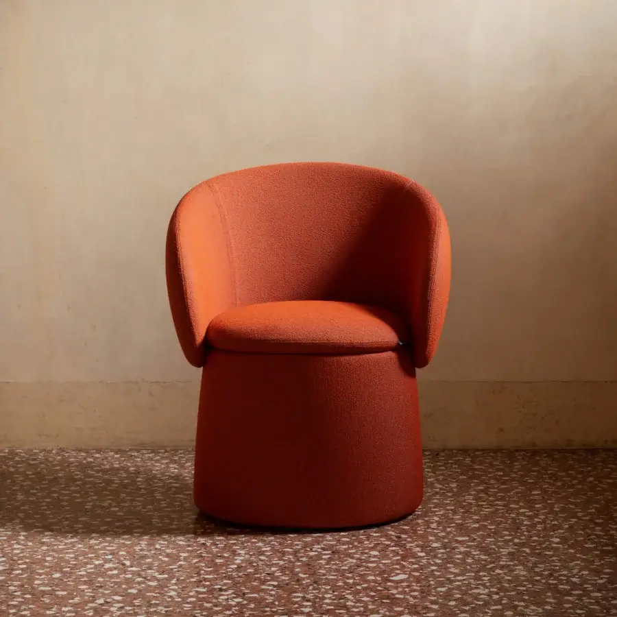 Exceptional Miniforms Nebula Monaca chair with enveloping design, rounded silhouette and textured recyclable polyurethane shell