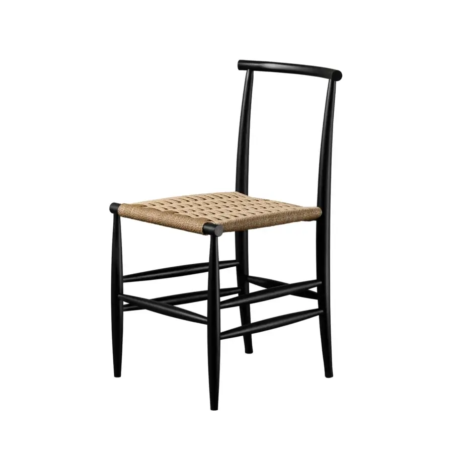 Exceptional Miniforms Pelleossa chair with a matte black finish and tan woven seat crafted in Italy