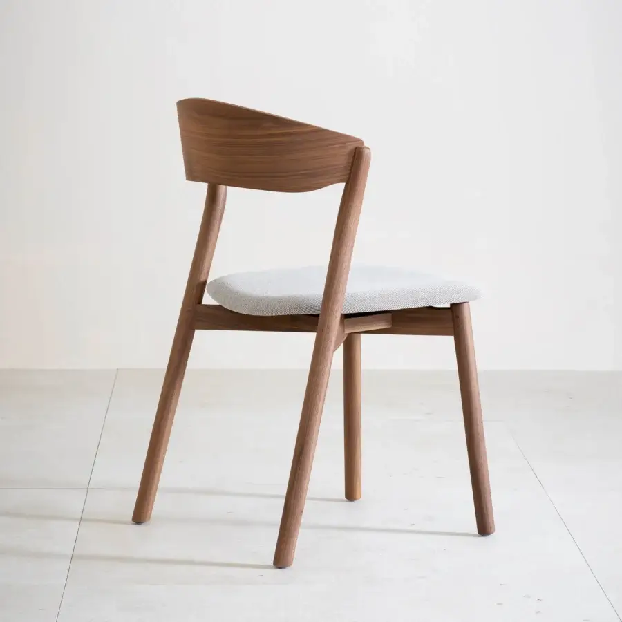 Elegant Miniforms Tube chair with light gray upholstery and smooth medium-toned brown wood frame crafted in Italy