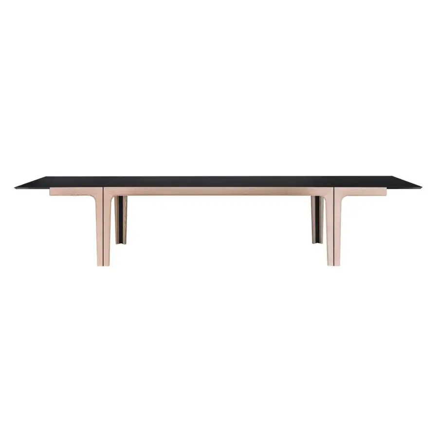 Superior Bross Amalong table with a dark rectangular tabletop and light solid ash frame exhibiting a smooth finish