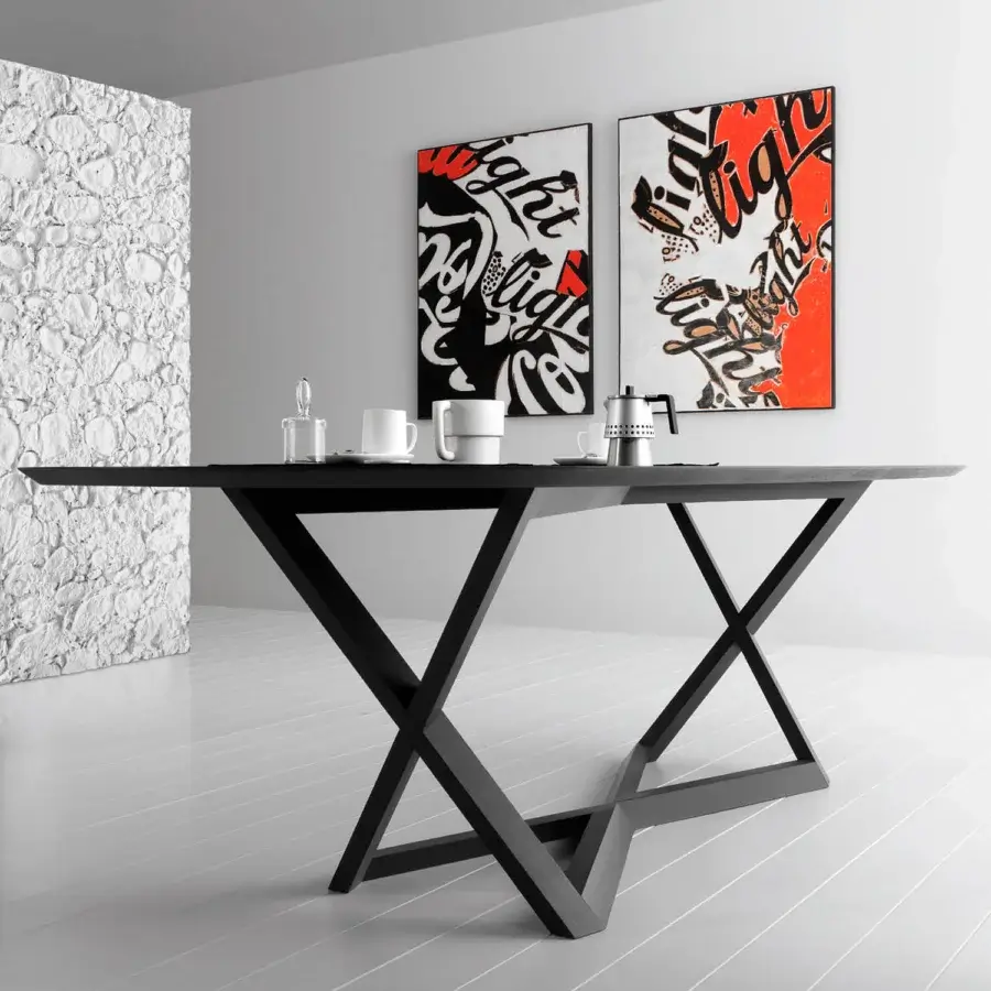 Exceptional Bross Bridget table with a solid oak frame and oval tabletop in dark gray matte finish