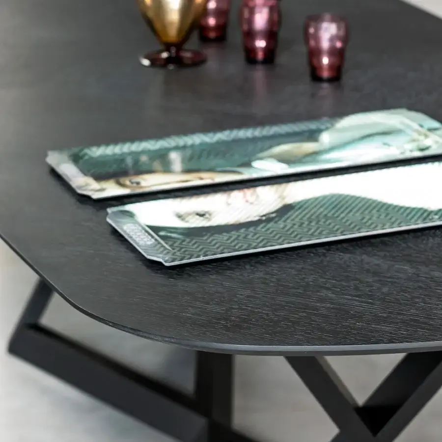 Captivating Bross Bridget table with a solid oak frame and black finished oval oak-wood tabletop crafted in Italy