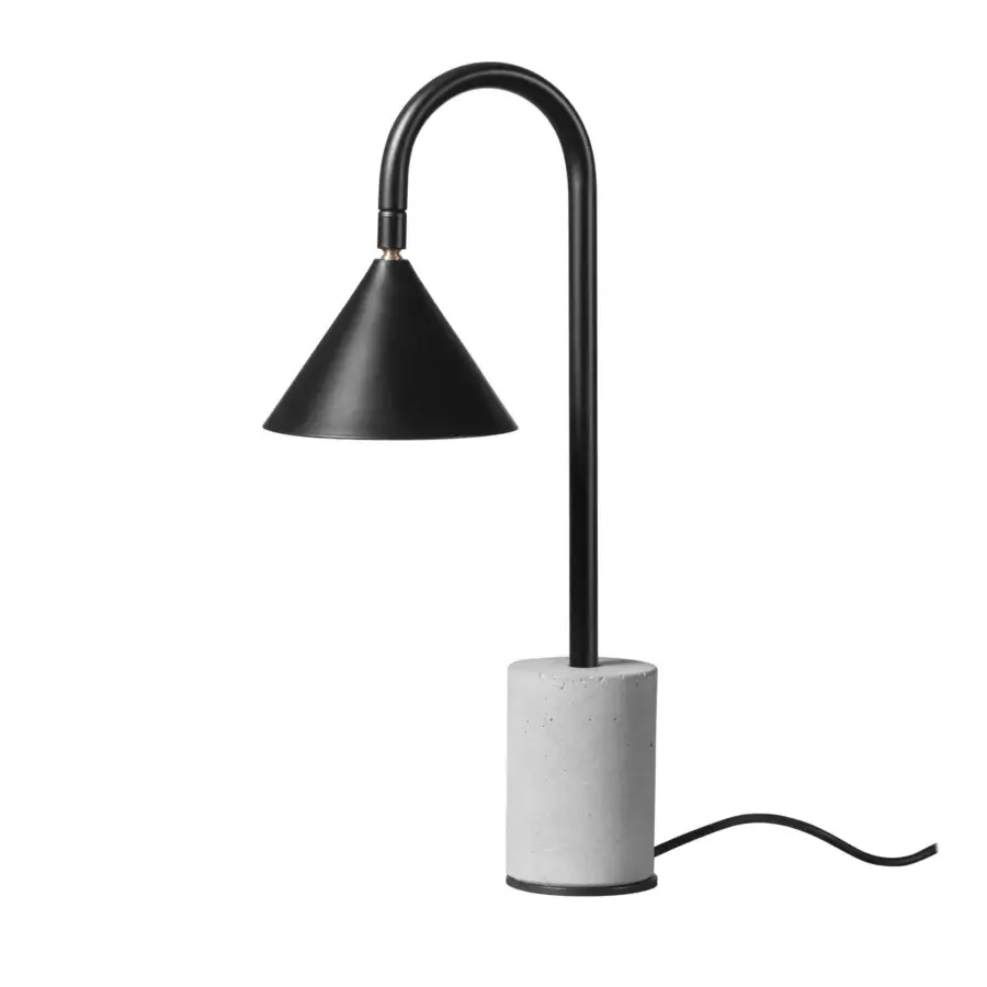 Superior Miniforms Ozz table lamp with matte black metal and brass accents built upon a concrete base