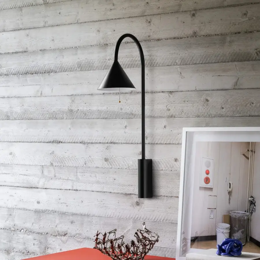 Distinguished Miniforms Ozz wall lamp in black metal with matte finish crafted with an integrated shelf