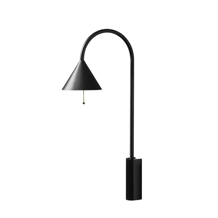 Superior Miniforms Ozz wall lamp in matte black metal with a golden chain and curved arm