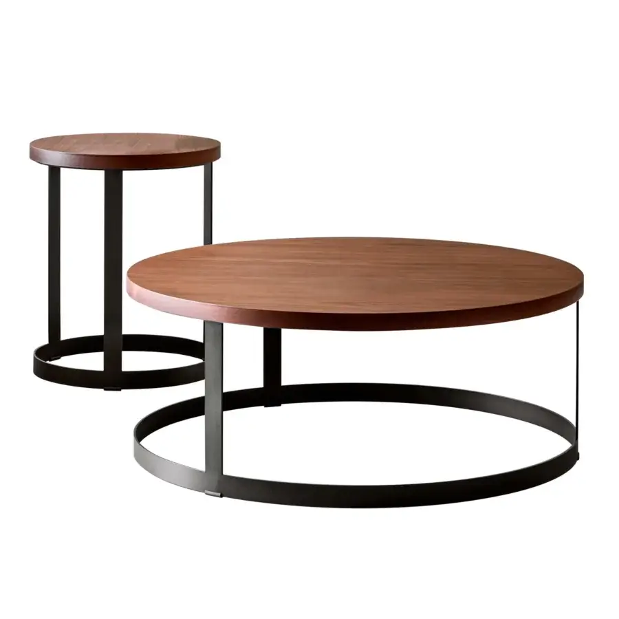 Captivating Miniforms Zero coffee table with warm-toned wooden tabletop and dark lacquered steel base exhibiting smooth wood grain