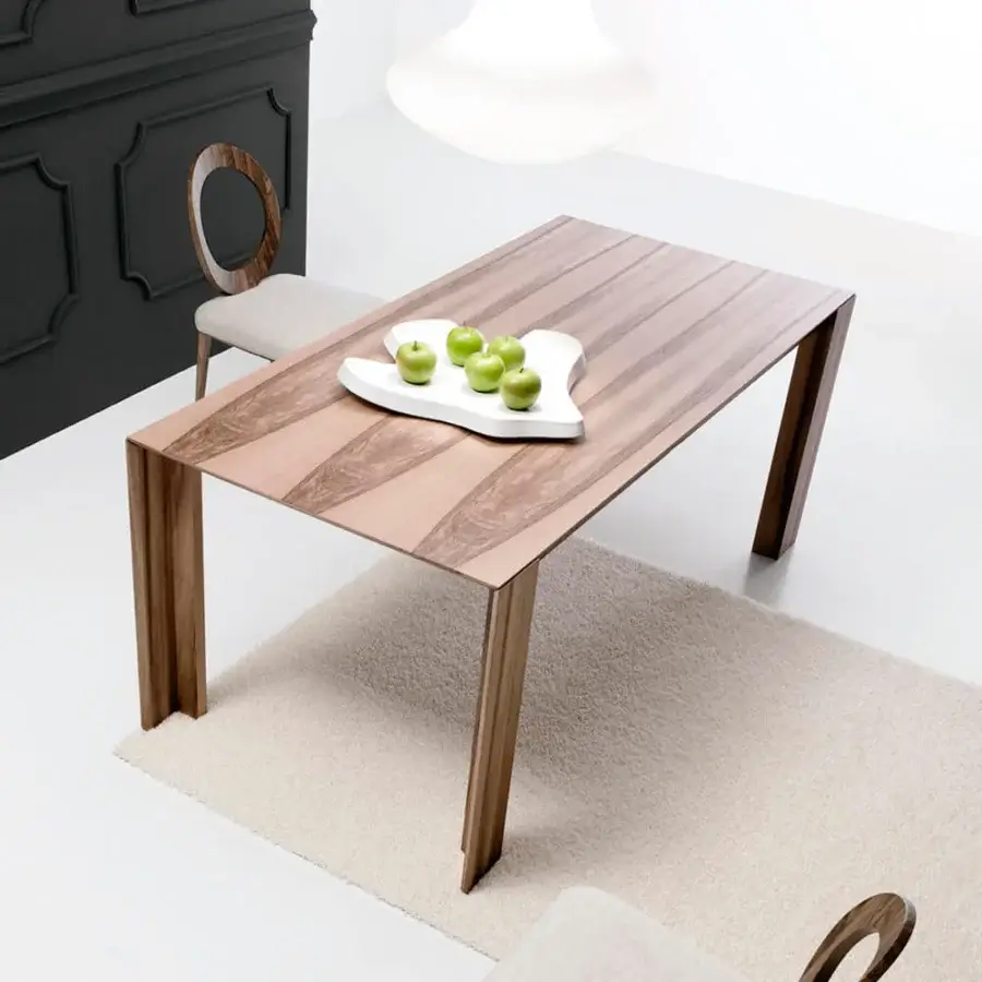Superior Bross Joy extendable table in oakwood with striped light and dark brown wood grain finish exhibits a smooth design