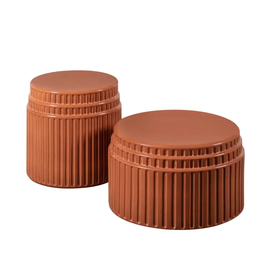 Exclusive Miniforms Kolos coffee table in reddish-brown glazed ceramic with rounded vertical fluting and tonal variations