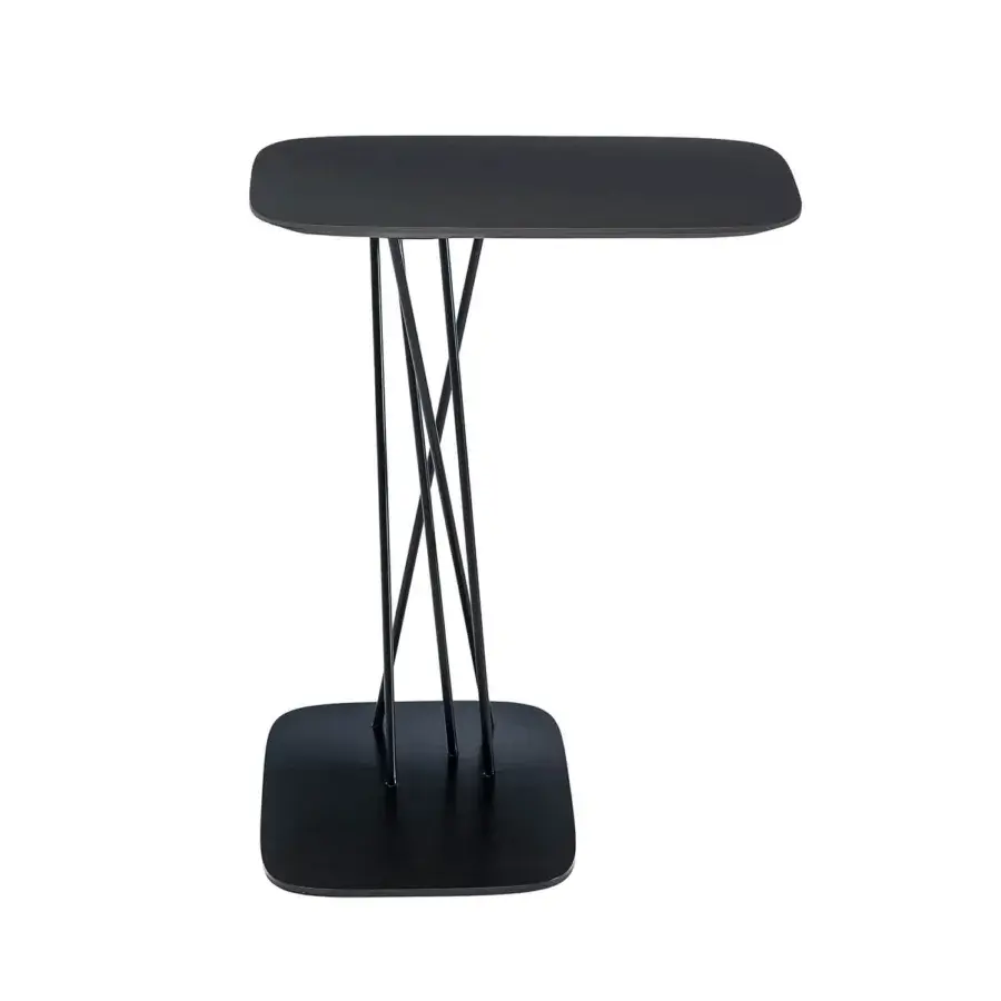 Sophisticated Bross Mika side table in black lacquered metal and Phoenix with angled rods crafting a monochromatic aesthetic