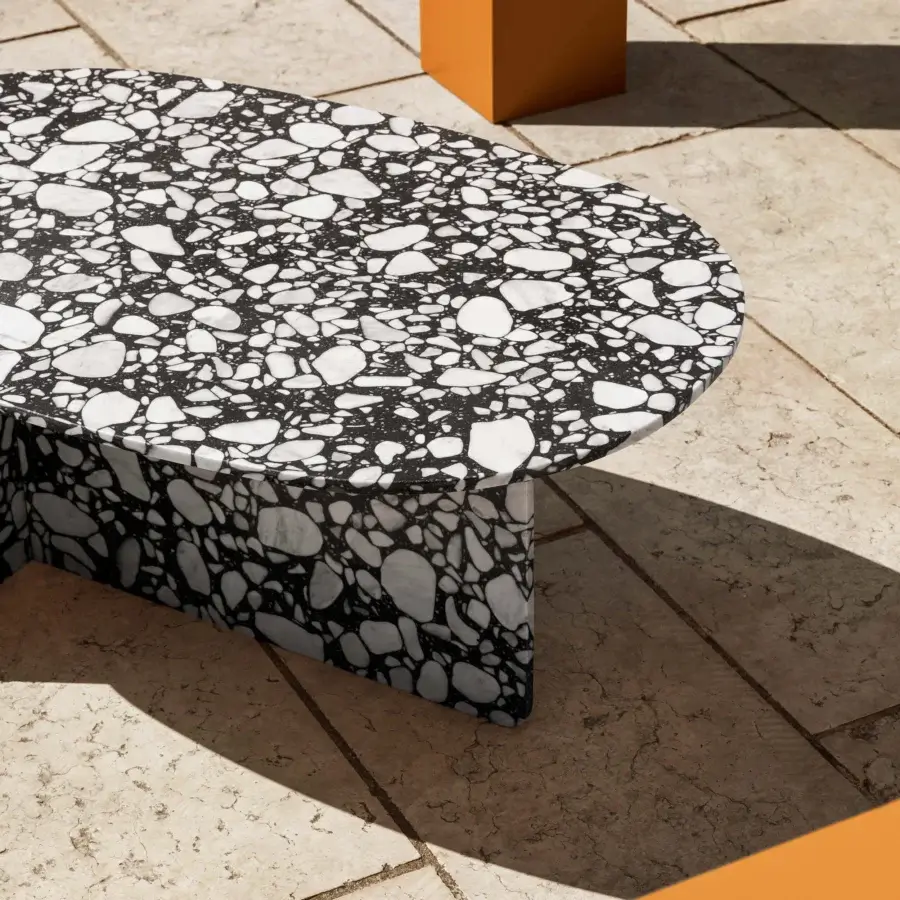 Exceptional Miniforms Chap coffee table crafted in Palladio Moro marble with balanced proportion and polished finish
