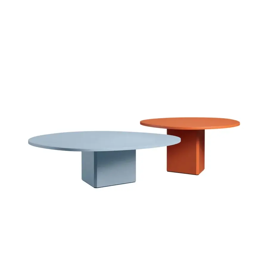 Distinguished Miniforms Albio coffee table with powder-blue lacquered top and faceted triangular base in matte finish