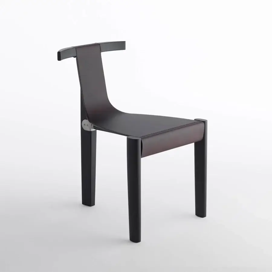 Exceptional Casamania Pablita chair with ashwood, stainless steel and carbon fiber connections plus brown leather seat and backrest cover
