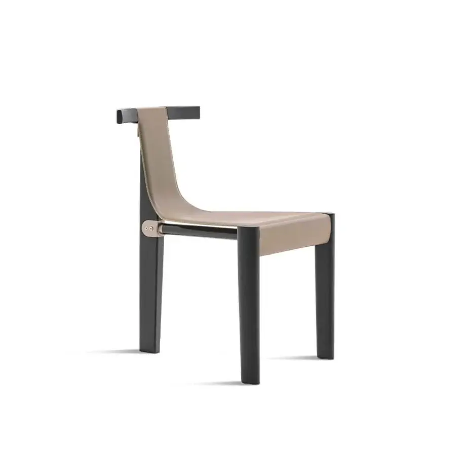 Distinguished Casamania Pablita chair with ashwood structure, stainless steel connections and light tan premium leather seat and backrest