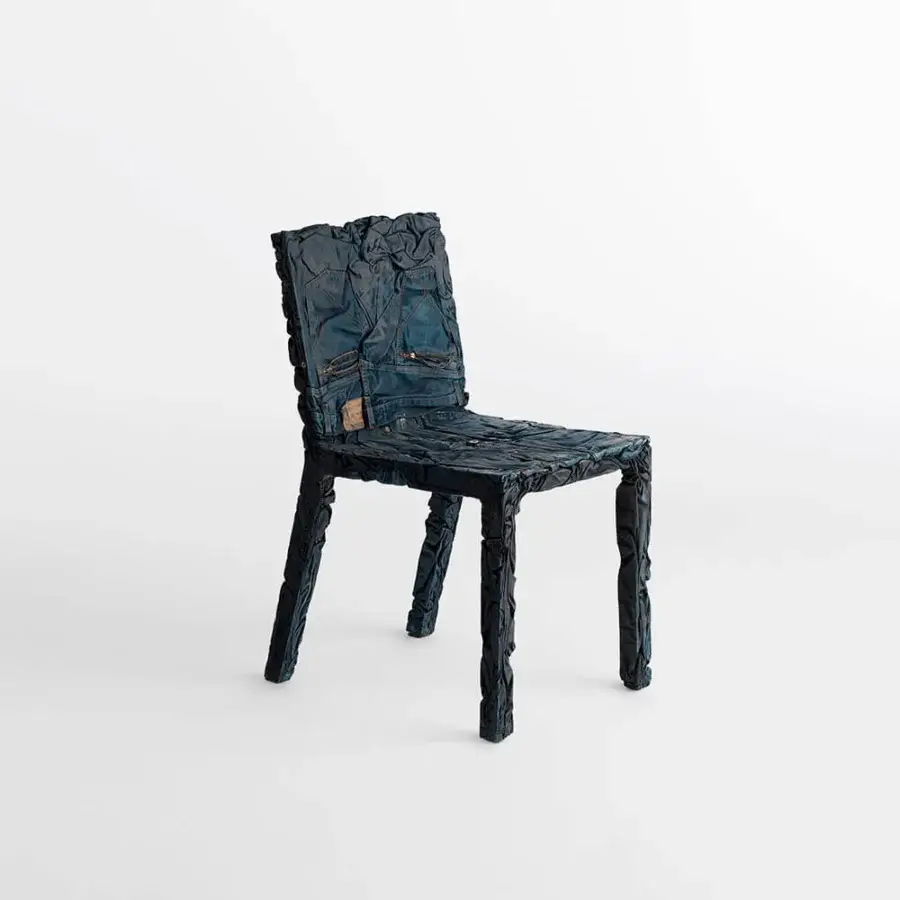 Distinctive Casamania Rememberme chair crafted in Italy with dark blue molded denim and resin finish