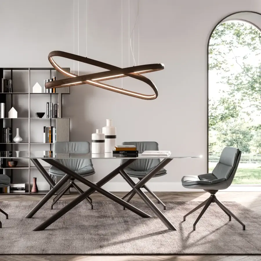 Distinguished Ozzio Italia Atollo suspension lamp crafted in solid wood with uniformly diffused light and warm brown finish