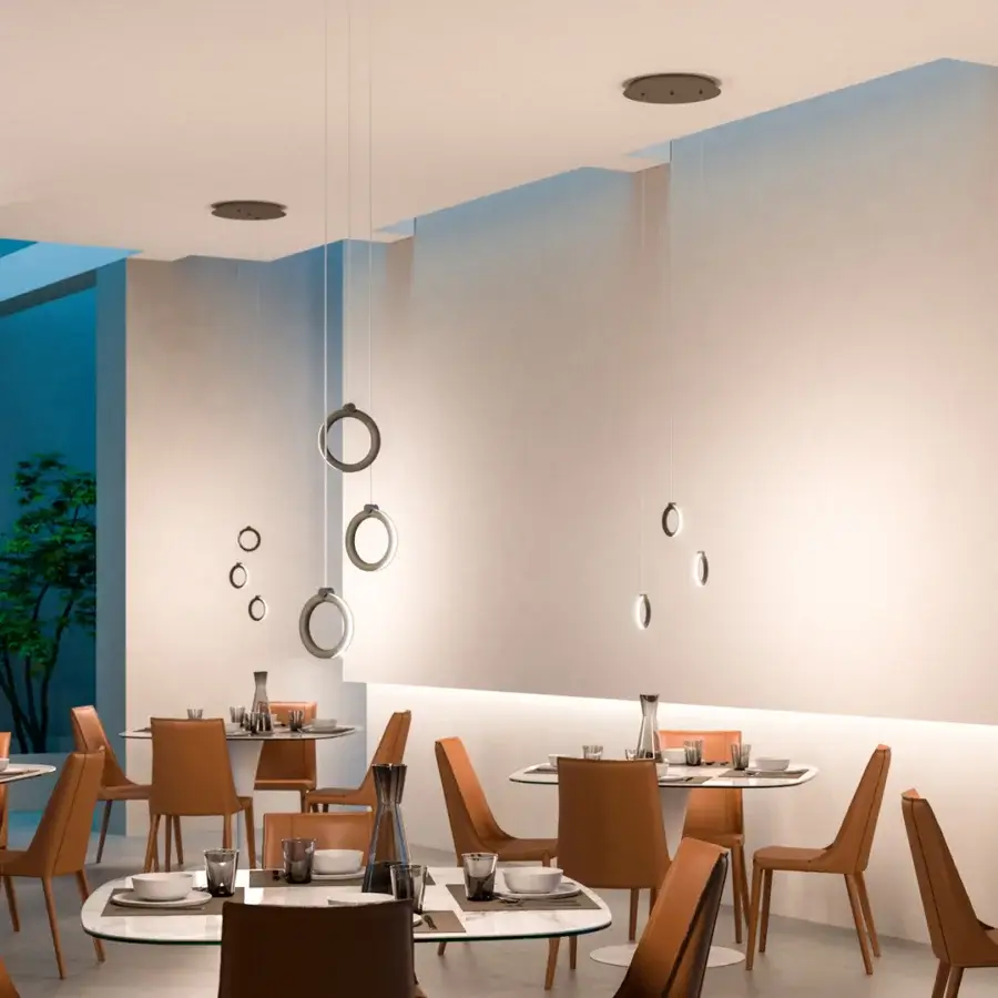 Elegant Ozzio Italia Sole suspension lamp crafted in dark gray or black metal with diffused light emission