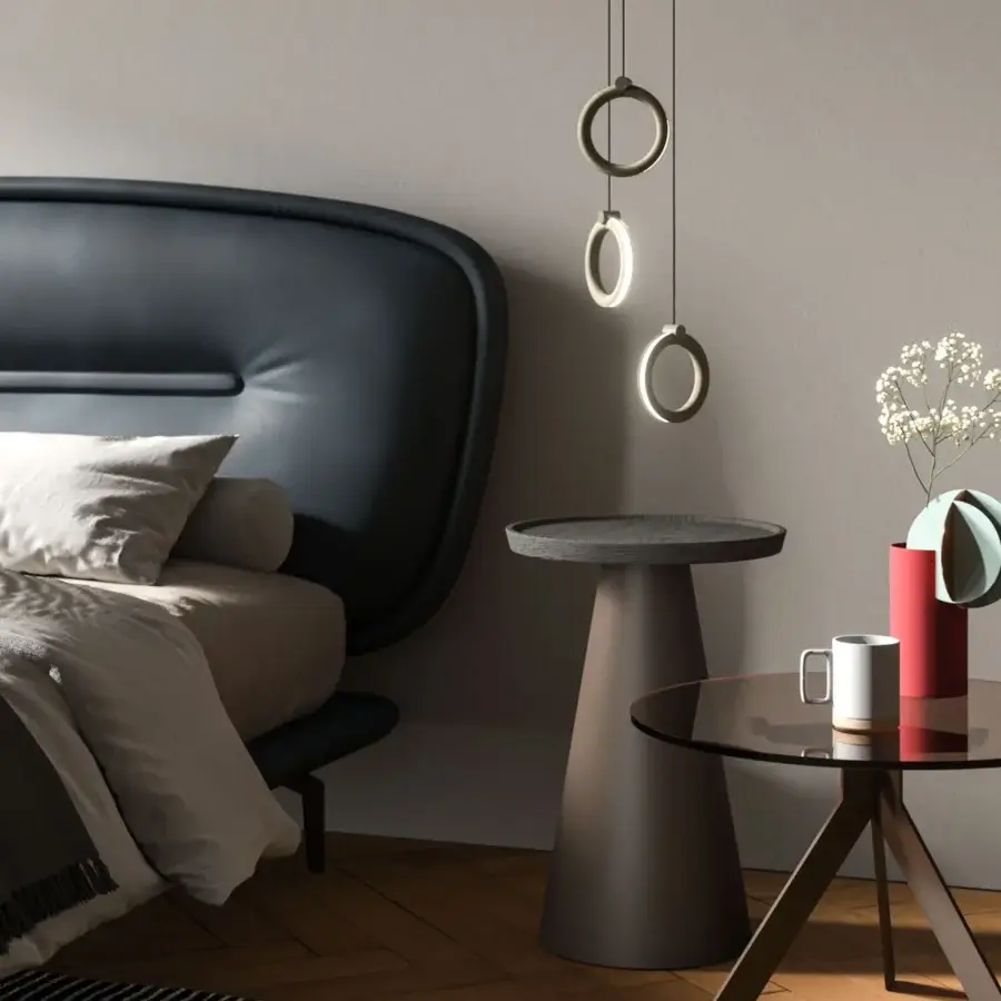 Superior Ozzio Italia Sole suspension lamp with three ring-shaped lighting elements and thin black cables crafted in Italy