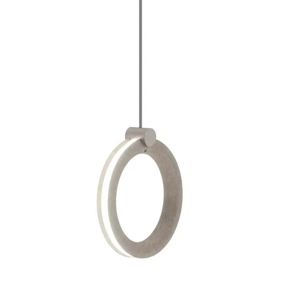 Exclusive Ozzio Italia Sole suspension lamp with a circular form built in brushed metal and light gray cord