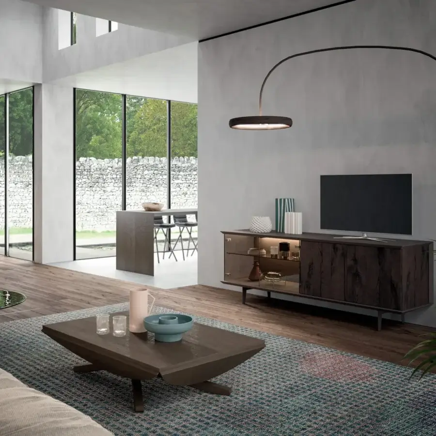 Elegant Ozzio Italia Astrum floor lamp crafted in metal with matte dark brown or black finish and arched design