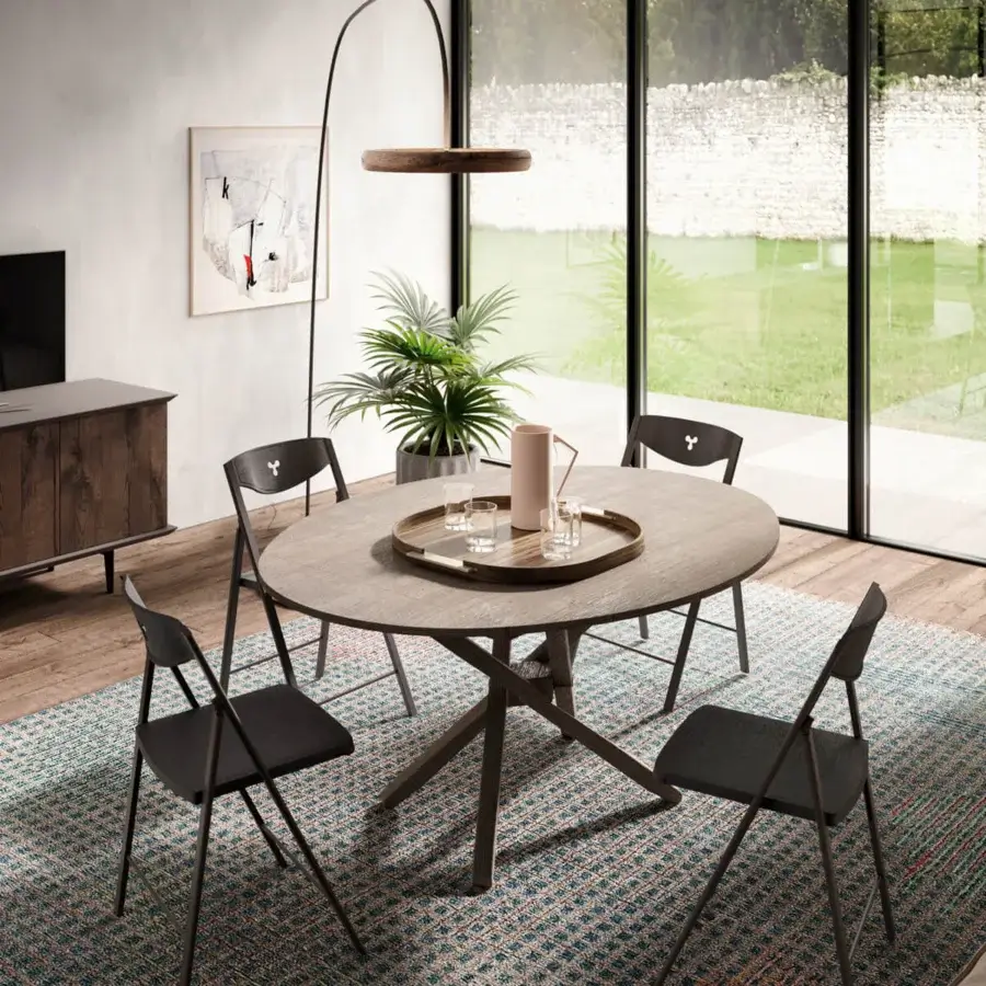 Innovative Ozzio Italia Ellis transformable coffee table in medium gray-brown solid wood with matte finish